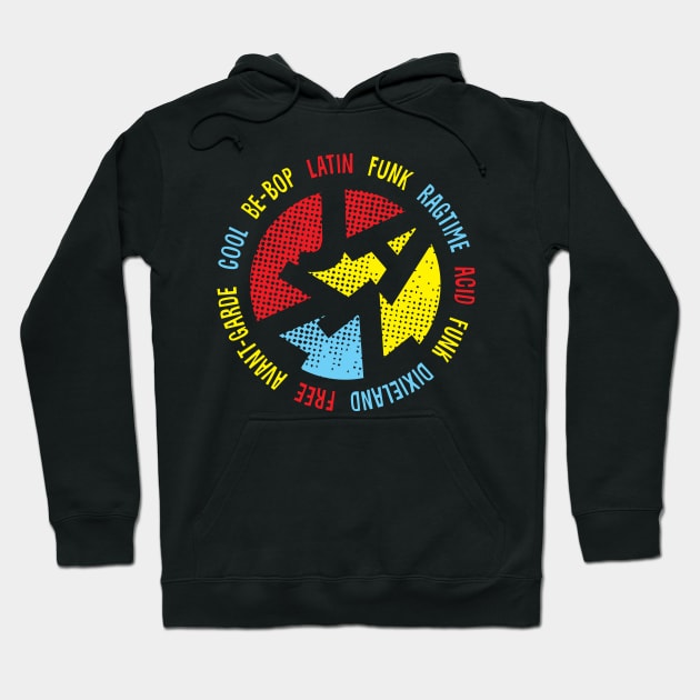 Colorful Jazz Genres Emblem Hoodie by jazzworldquest